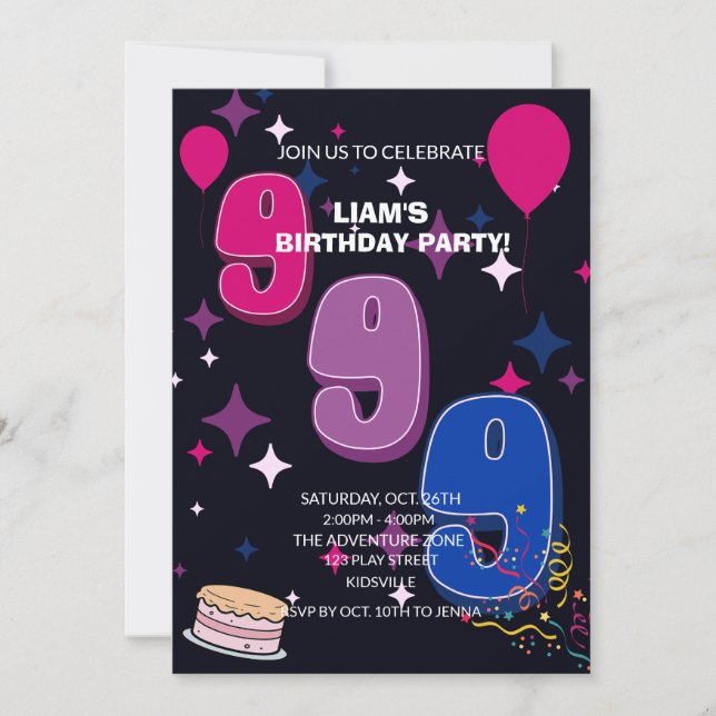 Convite Vibrant 9th Birthday  | Pink Blue Confetti (Frente)