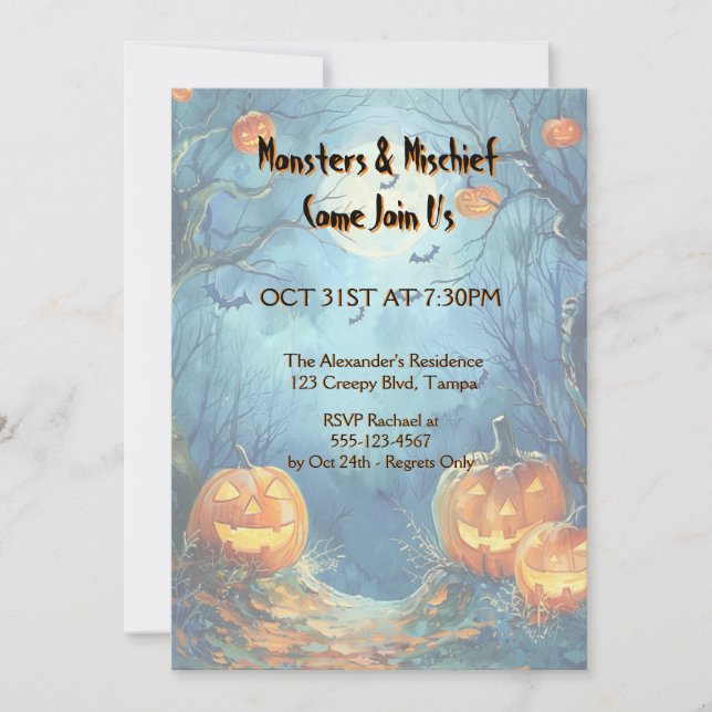 Convite Vibrant Blue Pumpkin Halloween (Frente)