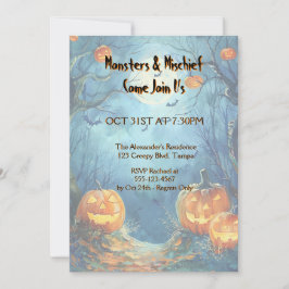 Convite Vibrant Blue Pumpkin Halloween