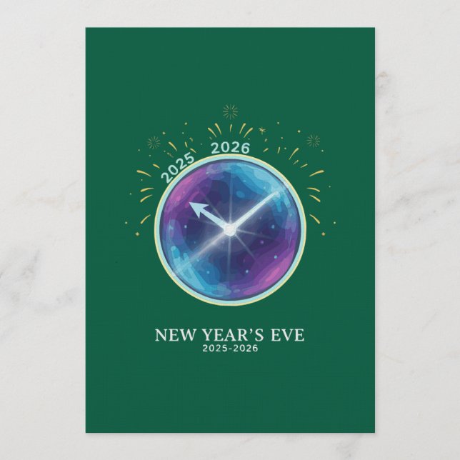 Convite Vibrant Celestial Clock New Year's Eve 2026 Party (Frente)