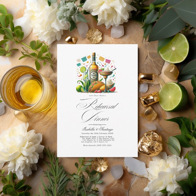 Convite Vibrant Fiesta Vamos Taco sobre um Janto de ensaio (Vibrant Fiesta Let's Taco 'bout a Rehearsal Dinner Invitation)