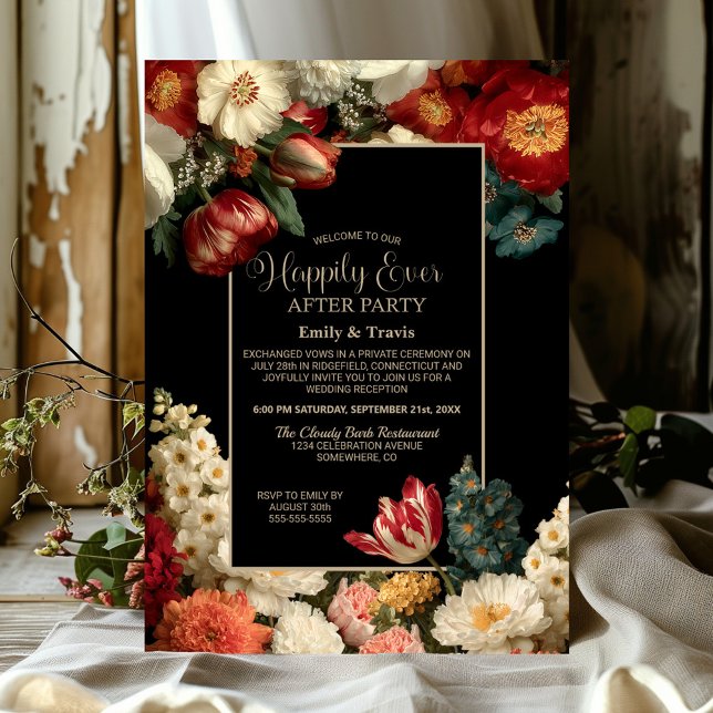 Convite Vibrant Floral Black Happily Ever After Party (Criador carregado)