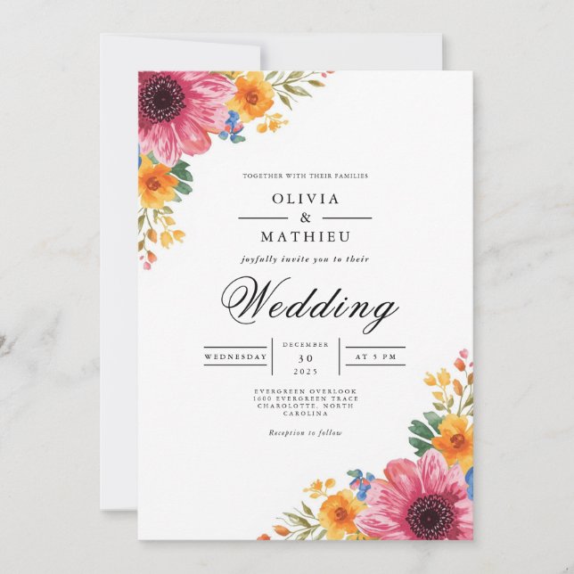 Convite Vibrant Floral Corner Bloom Weding (Frente)