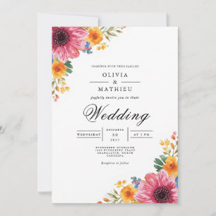 Convite Vibrant Floral Corner Bloom Weding