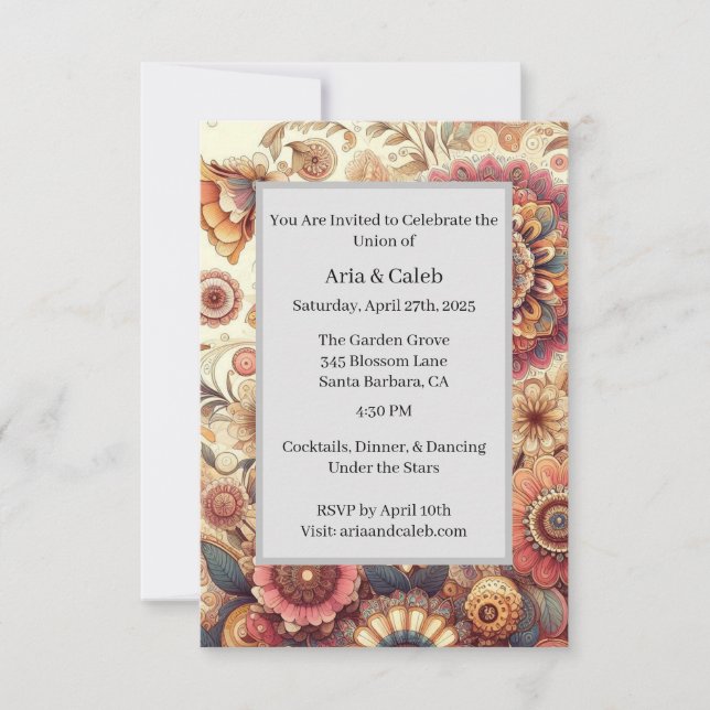 Convite Vibrant Floral Intricate Mandala Art (Frente)