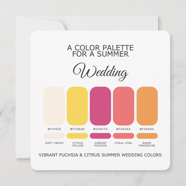Convite Vibrant Fuchsia Citrus Summer Wedding Palette Card (Frente)