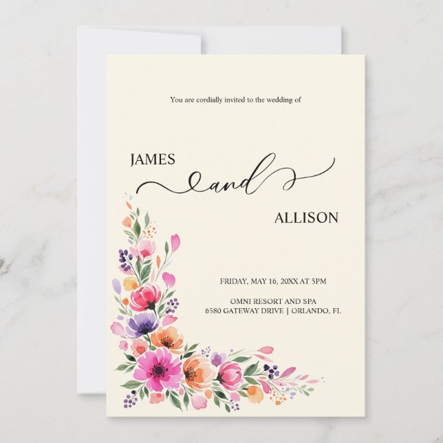 Convite Vibrant Fuchsia Floral QR Code Wedding Invitation (Frente)