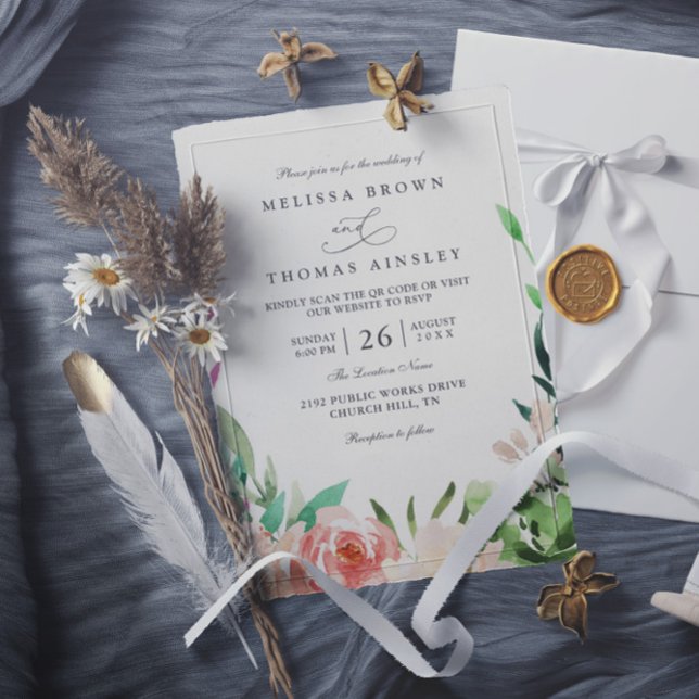Convite Vibrant Garden Rustic Colorful QR Code Wedding (Criador carregado)