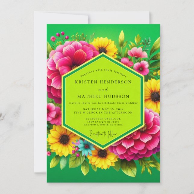 Convite Vibrant Green Floral Summer Wedding (Frente)