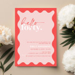 Convite Vibrant Hello Quarty aniversário de 40 anos Party<br><div class="desc">Este convite de festas vibrante é perfeito para uma festa de aniversário moderna. O simples design apresenta o texto do script de saudação contemporâneo em cor branca sobre fundo de pêssego vibrante com borda ondulada. Personalizável em qualquer cor. Mantenha o design mínimo e elegante, como está, ou personalize-o adicionando seus...</div>