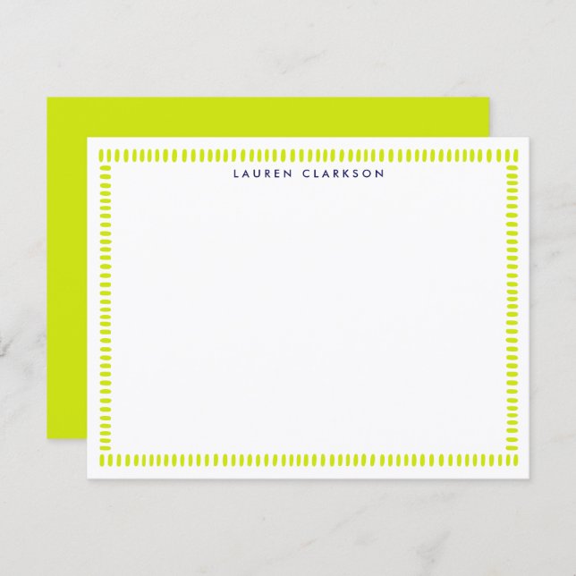 Convite Vibrant Lime Hand Painted Striped Frame Note Card (Frente/Verso)