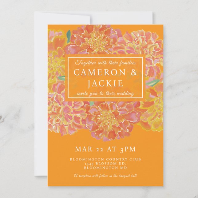 Convite Vibrant Marigold Orange Wedding Invitation (Frente)