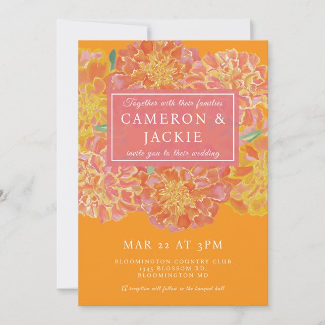 Convite Vibrant Marigold Pink Wedding Invitation (Frente)