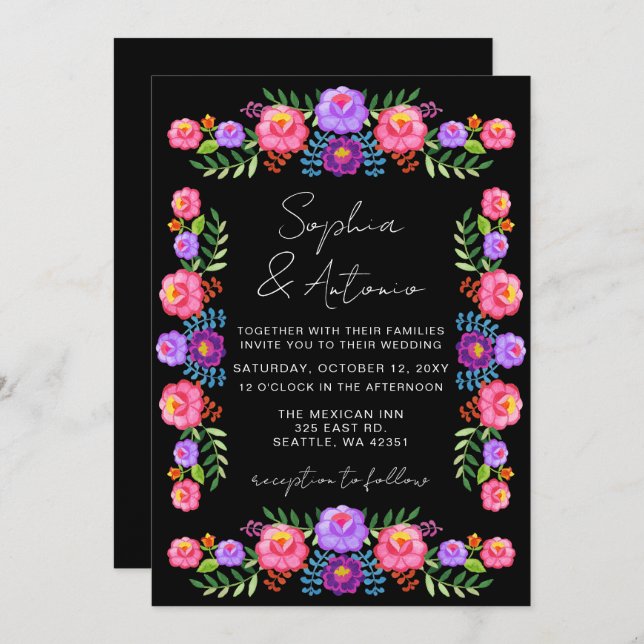 Convite Vibrant Mexican Floral Fiesta Wedding (Frente/Verso)
