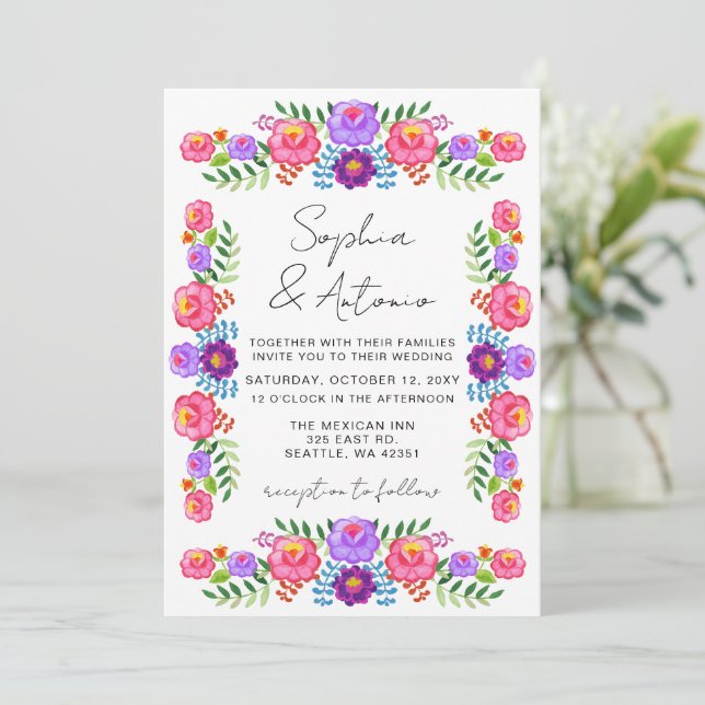 Convite Vibrant Mexican Floral Fiesta Wedding (Em pé/Frente)
