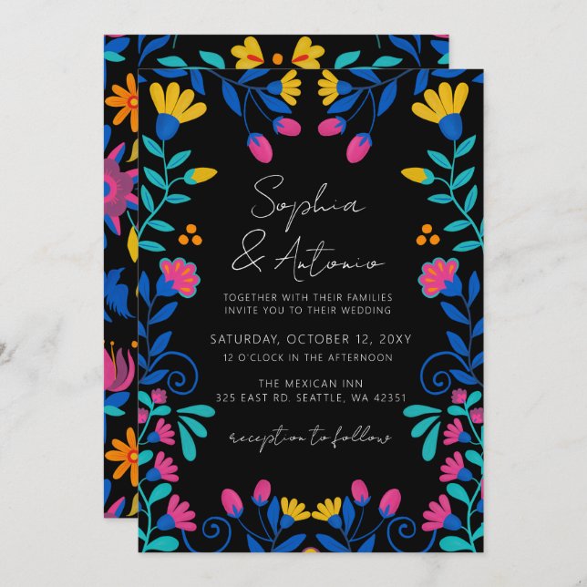 Convite Vibrant Mexicano Floral Fiesta Wedding (Frente/Verso)