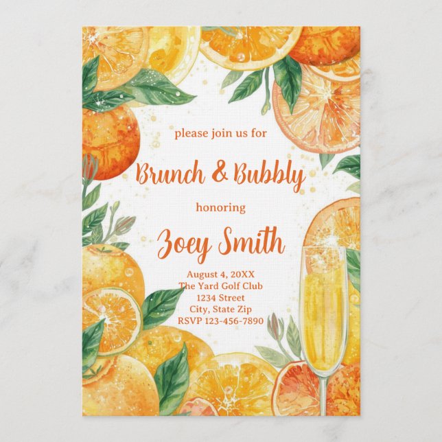 Convite Vibrant Mimosa Brunch & Bubbly Invitation (Frente)