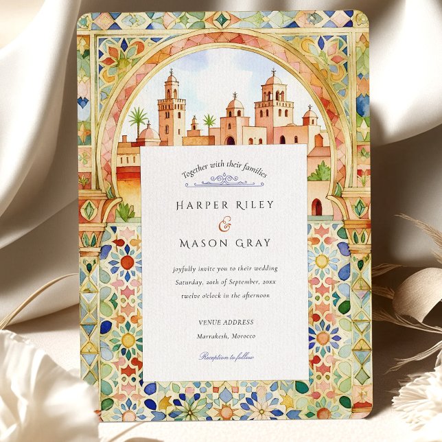 Convite Vibrant Moroccan Tile & Marrakesh Arch Wedding (Criador carregado)
