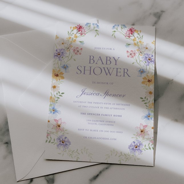 Convite Vibrant Pastel Wildflowers Modern Baby Shower (Criador carregado)