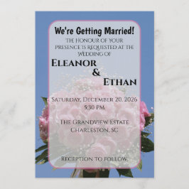 Convite Vibrant Pink Rose Bouquet & Blue Sky Summer 