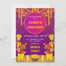 Convite Vibrant Punjabi Jaggo Night Invitation Card