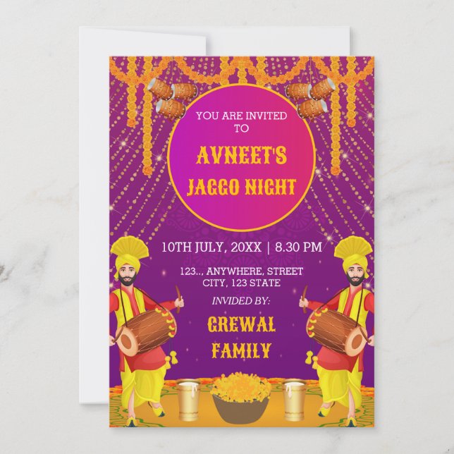 Convite Vibrant Punjabi Jaggo Night Invitation Card (Frente)