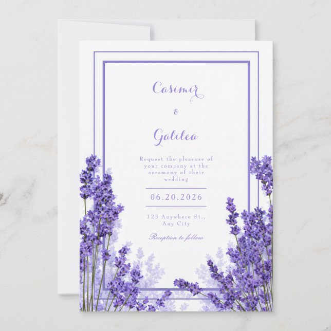 Convite Vibrant Purple Lavender Indigo Frame Wedding (Frente)