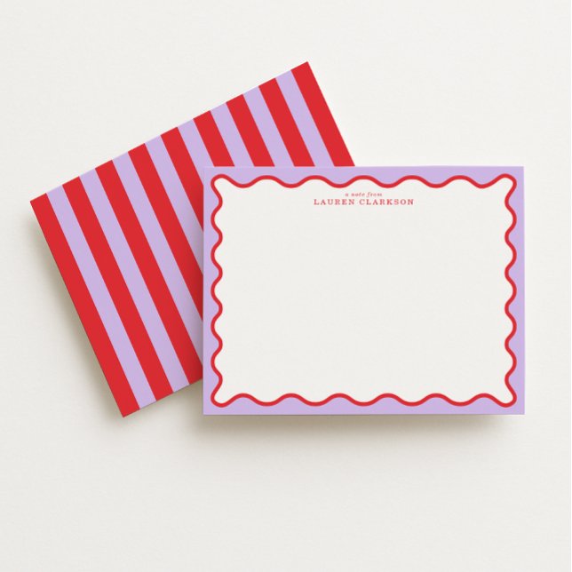 Convite Vibrant Purple & Red Wavy Border Note Card (Criador carregado)