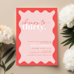 Convite Vibrant Saúde para Trinta aniversário de 30 anos<br><div class="desc">Este convite de festas vibrante é perfeito para uma festa de aniversário moderna. O simples design apresenta o texto do script de saudação contemporâneo em cor branca sobre fundo de pêssego vibrante com borda ondulada. Personalizável em qualquer cor. Mantenha o design mínimo e elegante, como está, ou personalize-o adicionando seus...</div>
