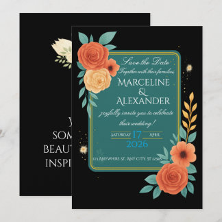 Convite Vibrant Teal & Coral Floral Frame
