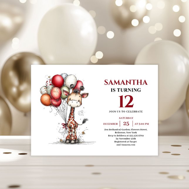 Convite Vibrant whimsical giraffe kids birthday invite (Vibrant whimsical animals art kids birthday invitation

)