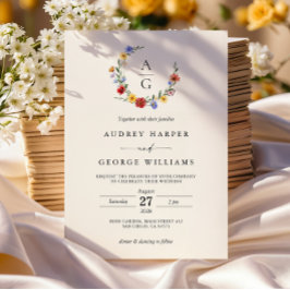 Convite Vibrant Wildflower Crest Wedding Invitation