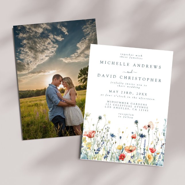 Convite Vibrant Wildflower Photo Wedation Invitation (Criador carregado)