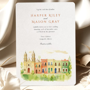 Convite Vibrante Campeche México Aquarela Casamento