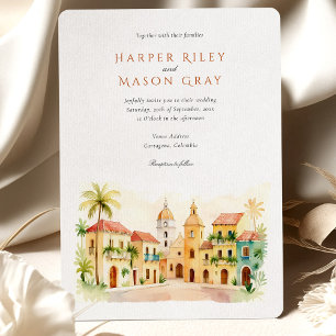 Convite Vibrante Casamento em Cartagena Colômbia Aquarela