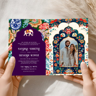Convite Vibrante Elefante de Arte Popular Indiana Casament