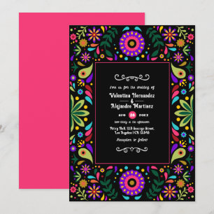 Convite Vibrante Floral de Festa Mexicana de Casamento