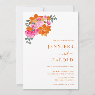 Convite Vibrante Jardim Floral Cor-de-Rosa e Laranja Foto