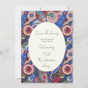 Convite Vibrante jóia inspirada em paisley azul vermelho