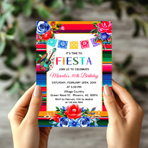 Convite Vibrante Mexicano Serape Fiesta temático Aniversár