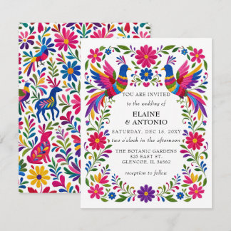 Convite Vibrantes Pássaros Mexicanos Casamento Floral Otom