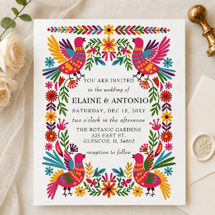 Convite Vibrantes Pássaros Mexicanos Casamento Floral Otom