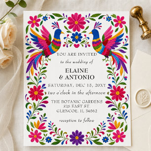 Convite Vibrantes Pássaros Mexicanos Casamento Floral Otom