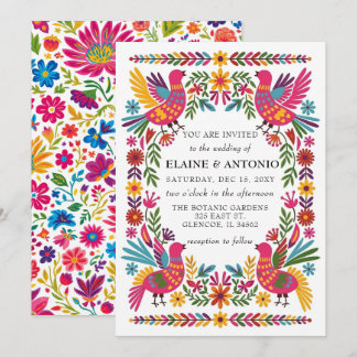 Convite Vibrantes Pássaros Mexicanos Casamento Floral Otom