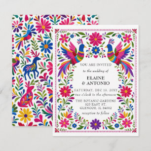 Convite Vibrantes Pássaros Mexicanos Casamento Floral Otom