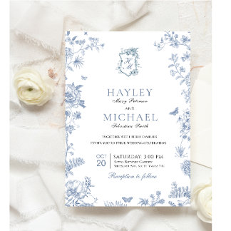Convite VICTORIA Regency Blue French Garden Weding Invite