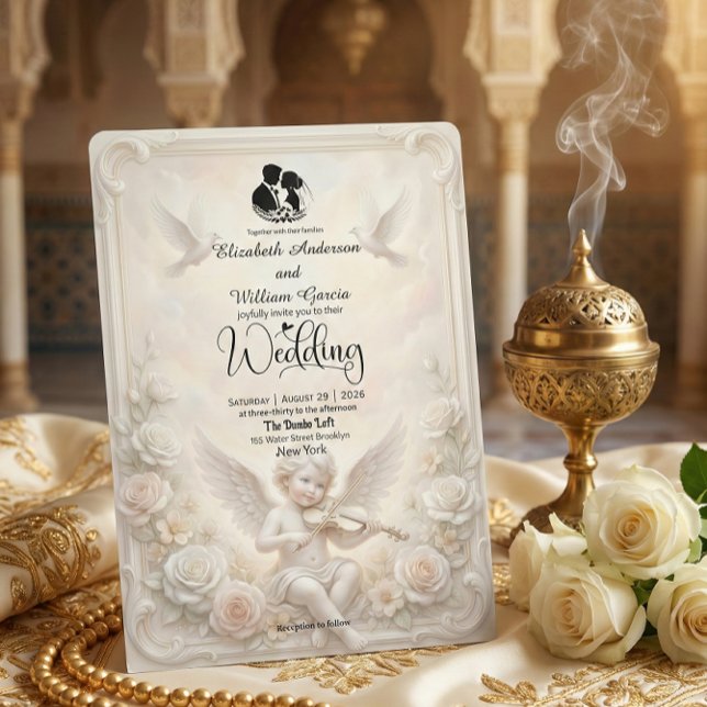 Convite Victorian Angelic Cherub & Ethereal Doves Wedding (Criador carregado)