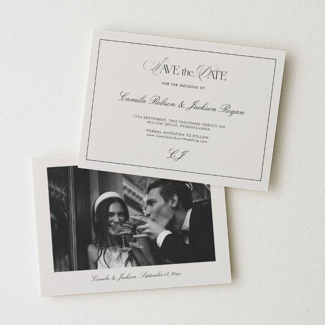 Convite Victorian Black & Ivory Wedding Save the Date (Criador carregado)