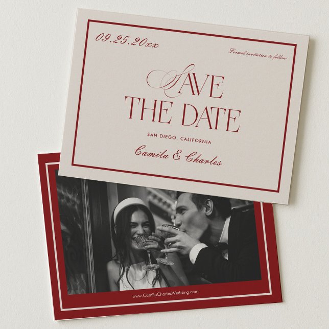 Convite Victorian Burgundy Wedding Save the Date Photo (Criador carregado)