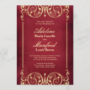 Convite Victorian de Nouveau: Casamento vermelho & Dourado